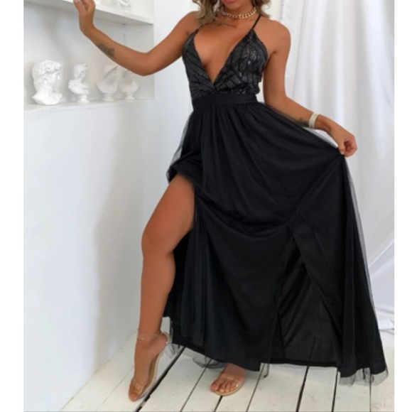 Luxe sequins open back party formal evening wedding gown dress - Picture 16 of 16